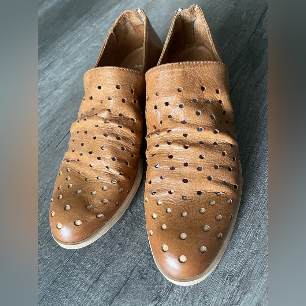 Pier francesco Vincents Tan Leather Eyelets Zip Cap Toe Flat Shoes - Picture 4 of 8
